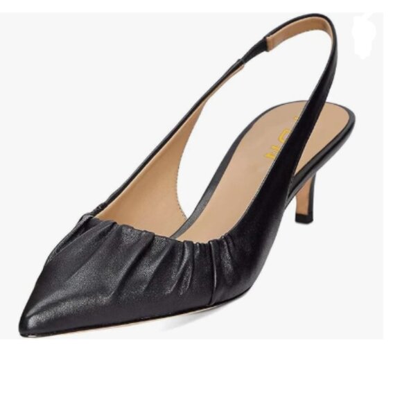 YDN Black Dressy Slip on Elastic Pumps Pointed Toe Slingback Mid Heels Shoes - Picture 1 of 8